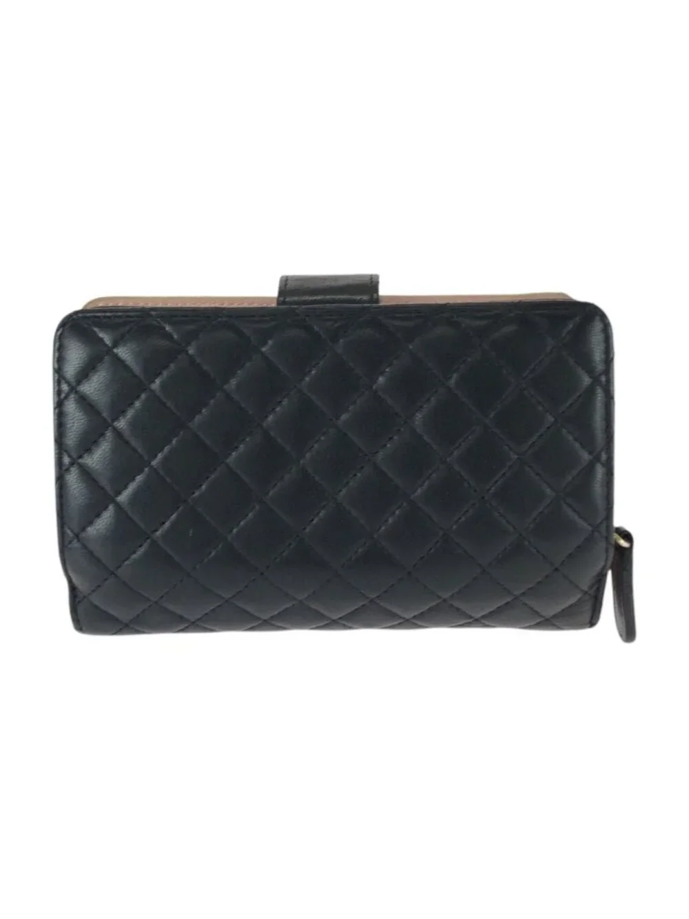 Chanel Quilted CC Logo Black Pink Gold Leather Folded Wallet Compact